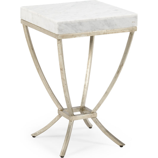 Brandon Side Table by Chelsea House in silver, white. Made from wrought iron, marble in a modern style.