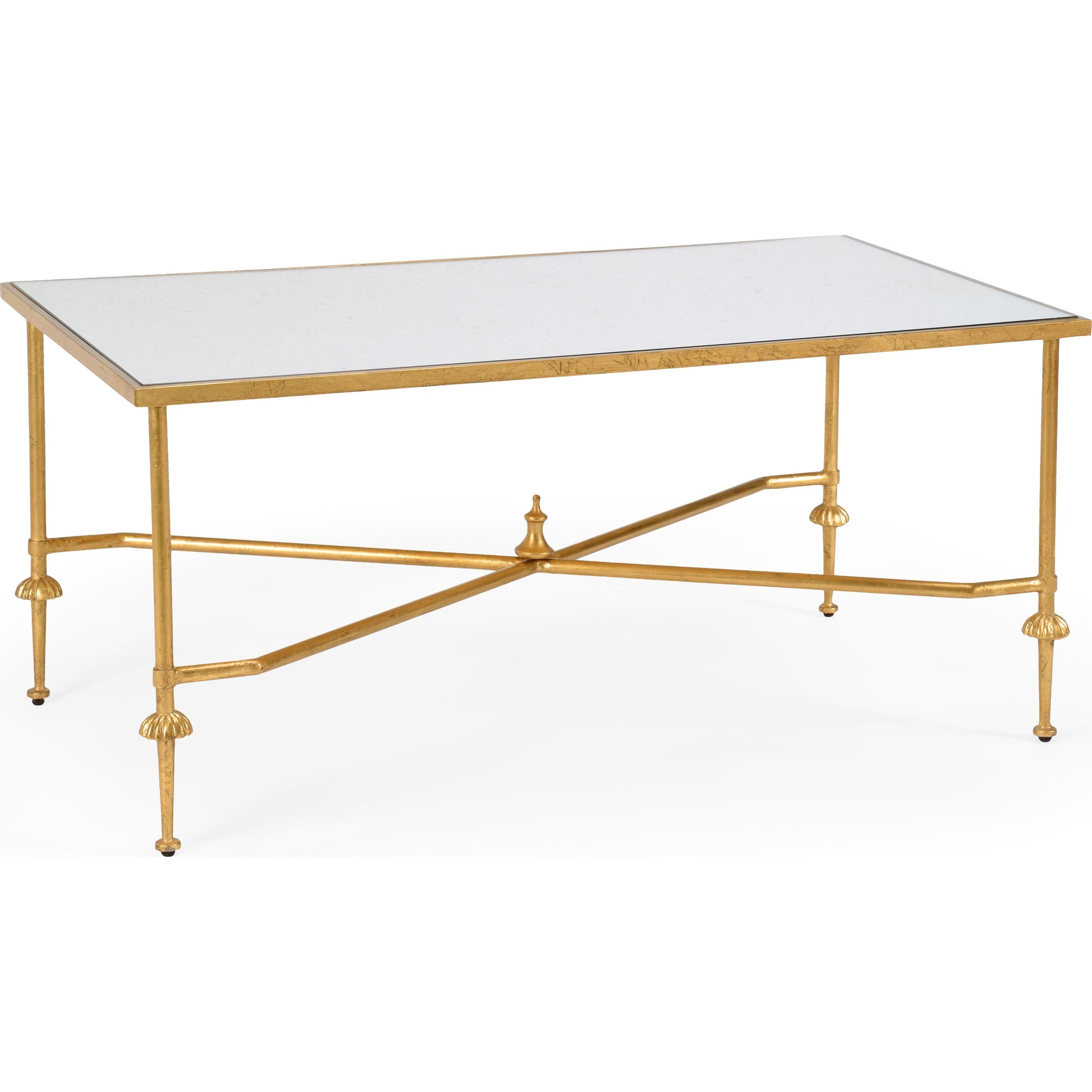 French Cocktail Table by Chelsea House in antique gold, antique. Made from wrought ironmirror in a transitional style.