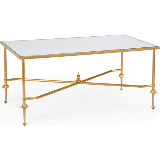 French Cocktail Table by Chelsea House in gold. Made from wrought ironmirror in a transitional style.
