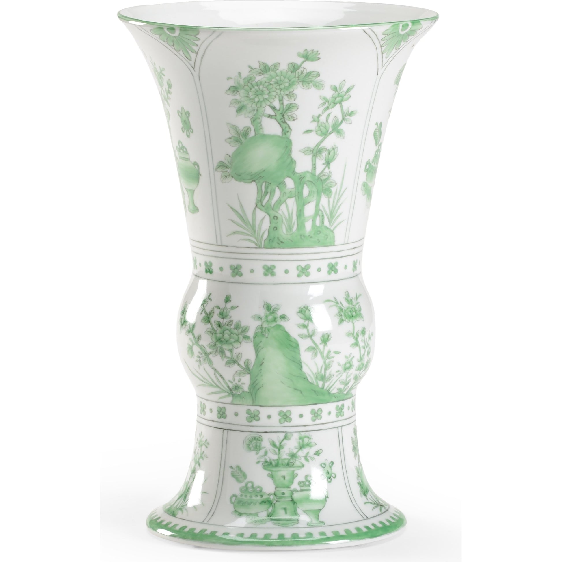 Oriental Vase by Chelsea House in white, green. Made from hand painted green in a eclectic & global style.