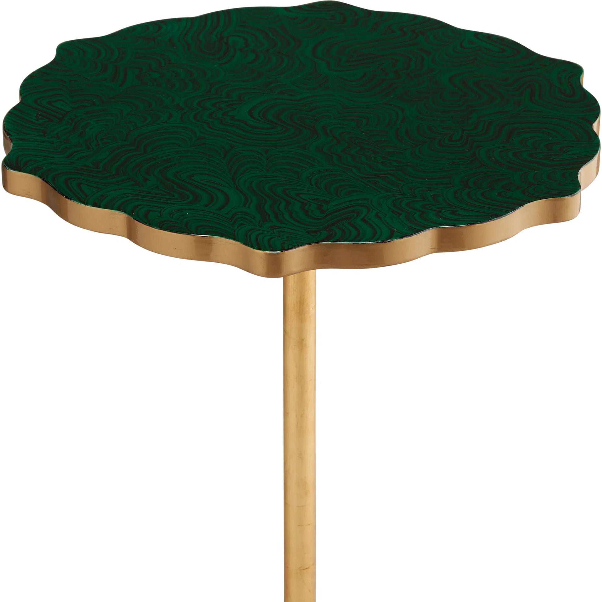 Malachite Side Table by Chelsea House in antique gold leaf, hand painted. Made from hand painted malachite top in a transitional style.