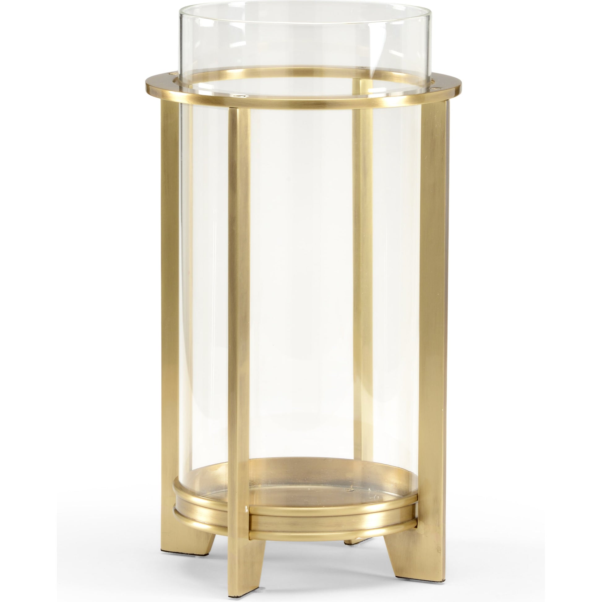 Cook Candleholder by Chelsea House in hand antiqued, clear. Made from brass with crystal hurricane shade in a transitional style.