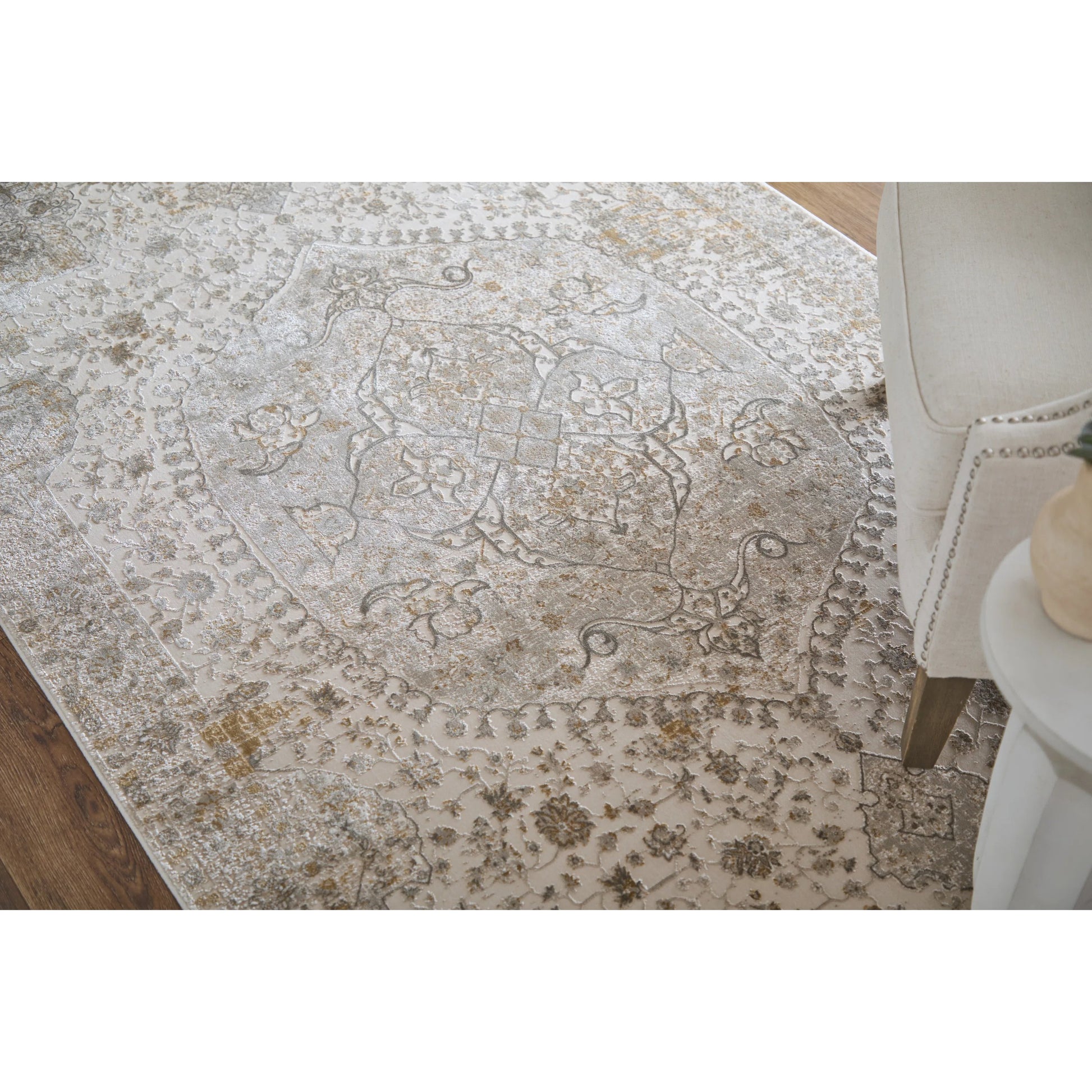 Cadiz Traditional 86639T0F Rug by Feizy in ivory, gray, gold. Made from viscose, acrylic in a unique style.
