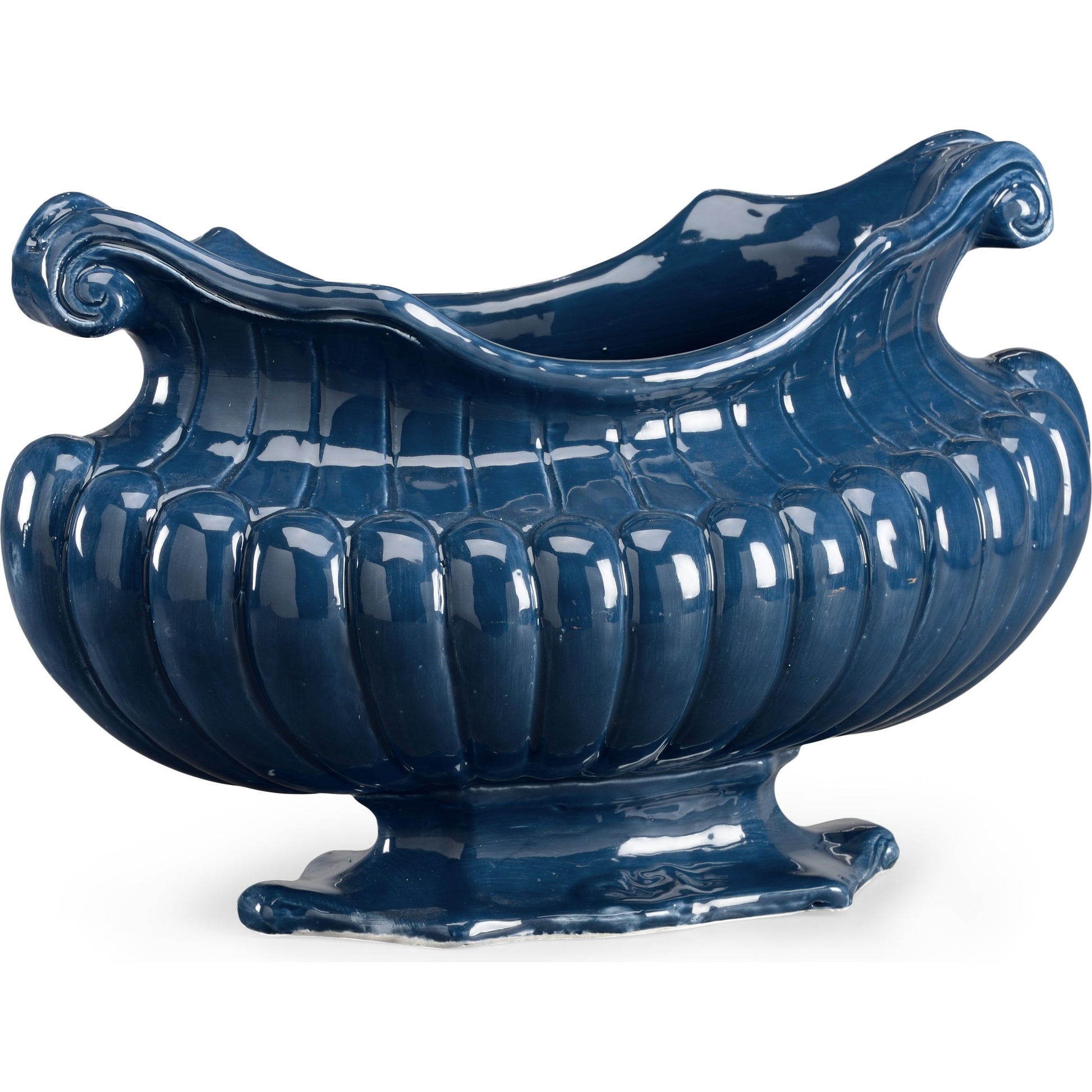 Oval Pot by Chelsea House in white glaze, metallic gold trim. Made from white glaze with gold trim in a traditional style.