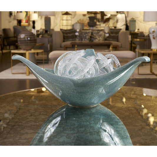 Tri Handle Bowl by Chelsea House in green glaze. Made from green glaze in a coastal style.