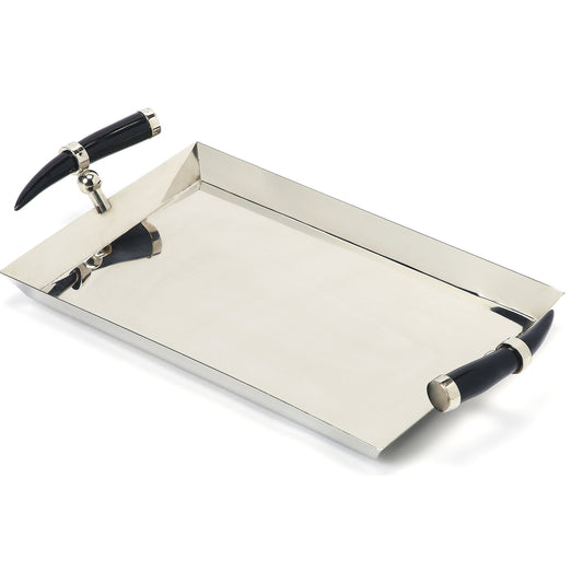 Vito Serving Tray by Butler Specialty Company in silver and hors d'oeuvres. Made from stainless steel in a modern style.