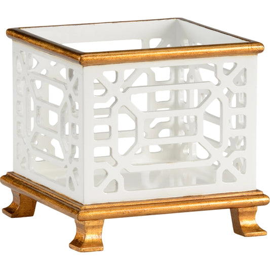 Pierced Planter by Chelsea House in white, gold. Made from white finish - antique gold trim in a eclectic & global style.