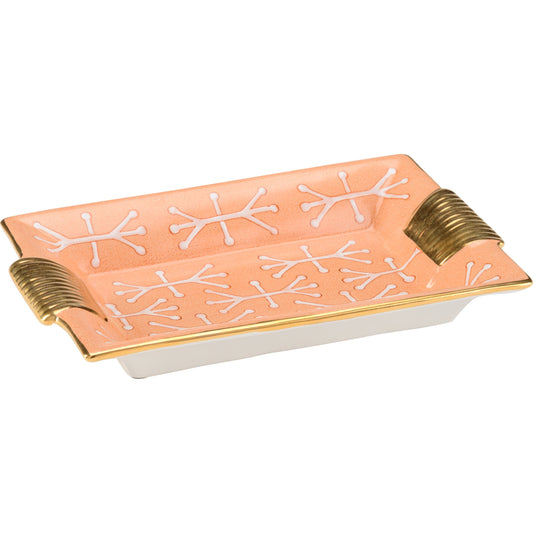 Pamela Tray by Chelsea House in orange, white, gold. Made from peach glaze - gold trim in a transitional style.