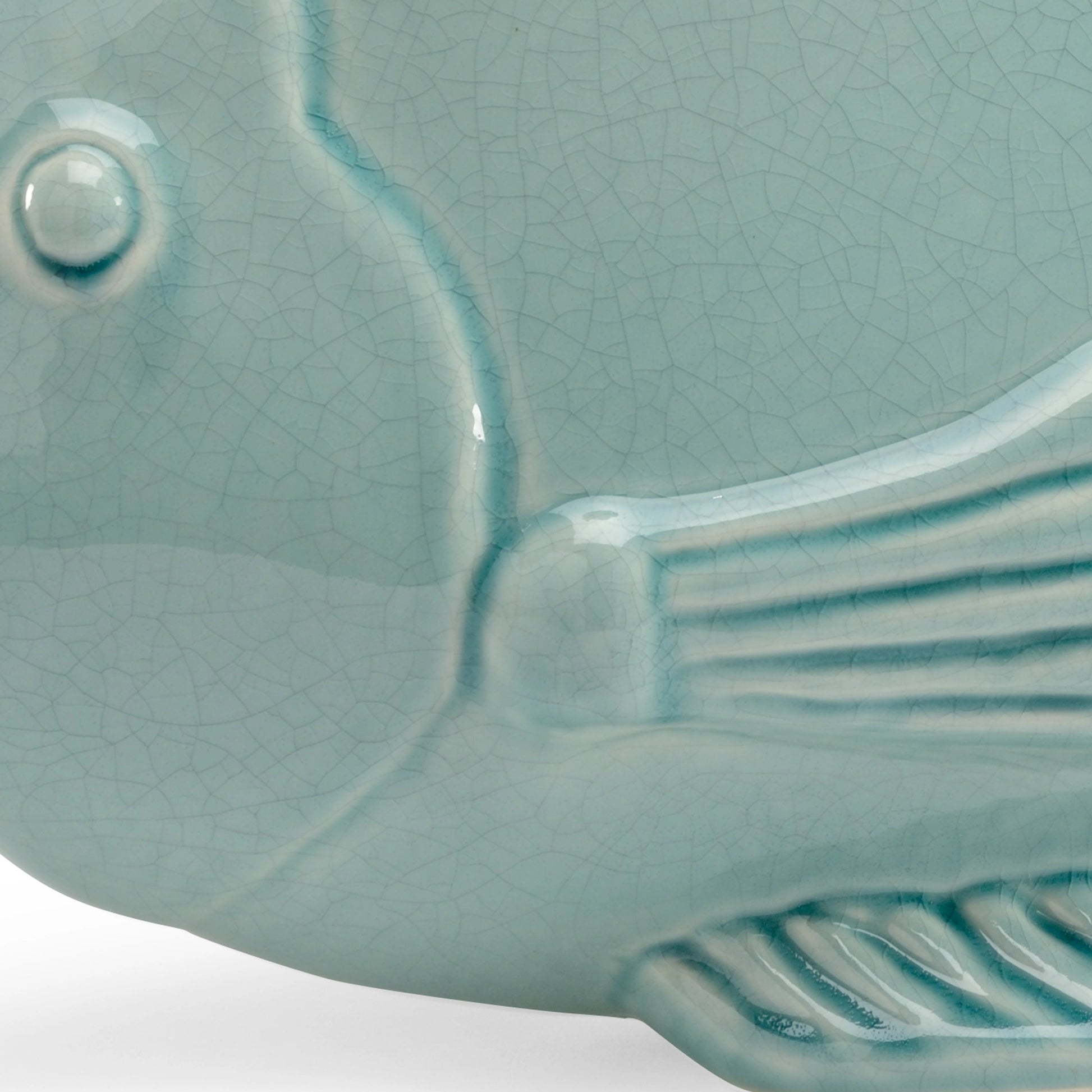 Celadon Fish by Chelsea House in crackle celedon glaze. Made from crackle celadon glaze in a coastal style.