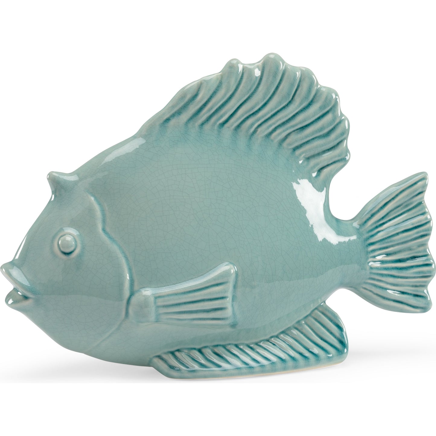 001 SR-382240 | Primary Silo | Celadon Fish by Chelsea House in crackle celedon glaze. Made from crackle celadon glaze in a coastal style.