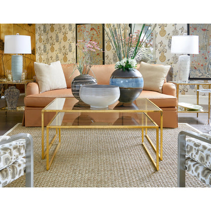 Nested Cocktail Tables by Chelsea House in gold leaf, clear. Made from gold leaf finish - iron in a modern style.