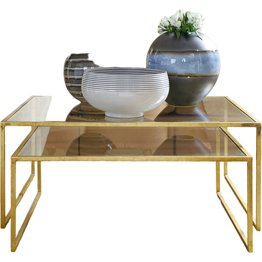 Nested Cocktail Tables by Chelsea House in gold. Made from gold leaf finish - iron in a modern style.