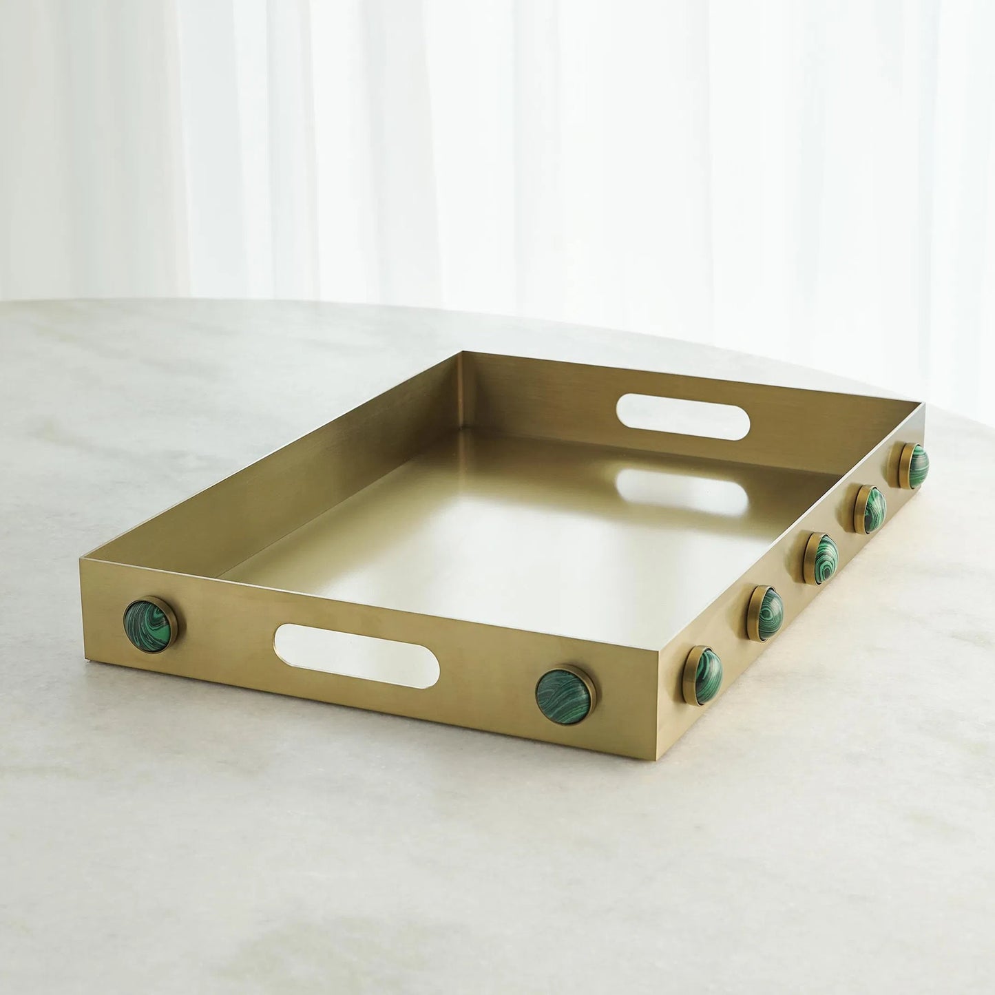 004 SI-2446442 | Lifestyle | Pandora Malachite Tray by Global Views. Made from stainless steel, faux pandora malachite in a eclectic & global style.