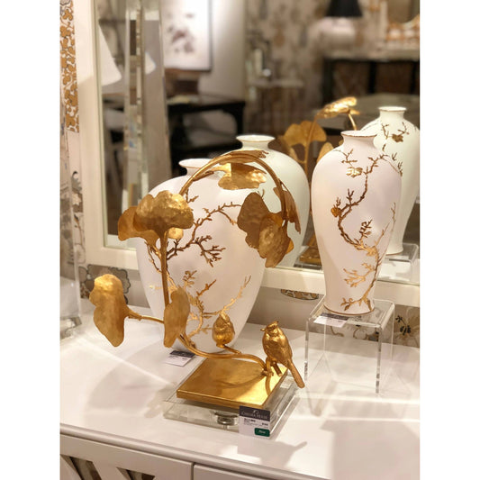 Nanshan Vase by Chelsea House in matte white glaze, metallic gold. Made from matte white -metallic gold details in a modern style.