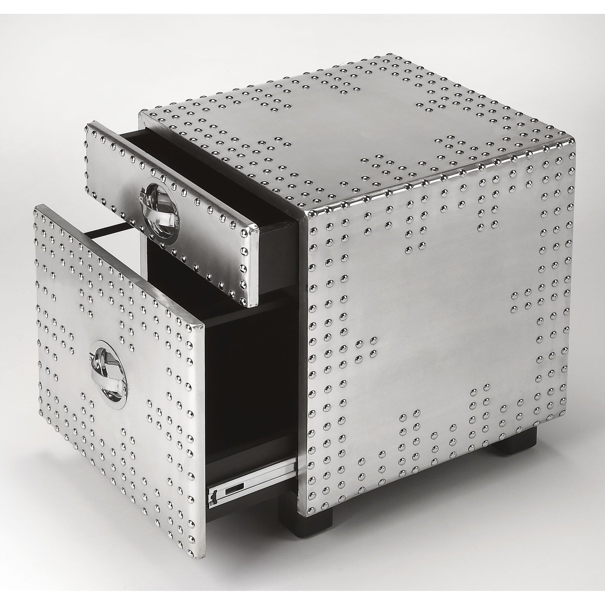 Iconic Aviator File Cabinet by Butler Specialty Company in silver and industrial chic. Made from aluminum, mdf, iron, mango wood in a modern style.