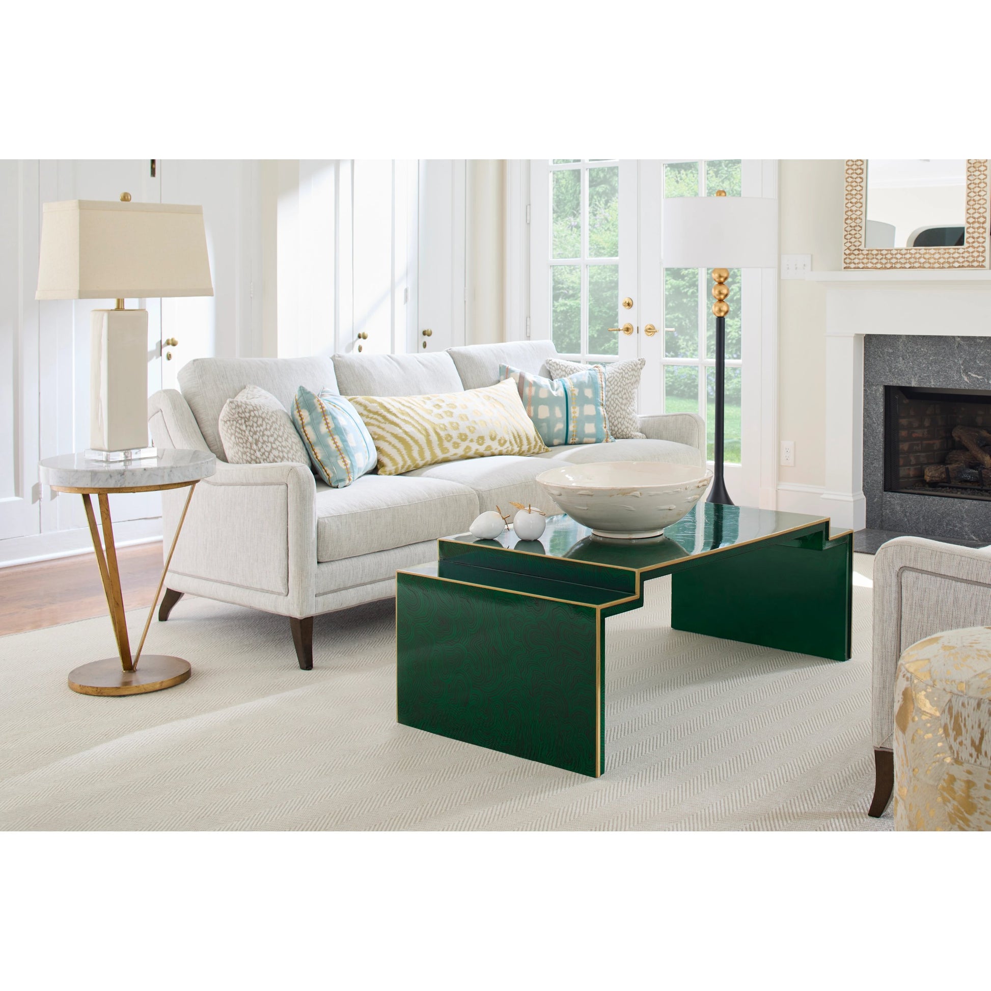 Pear by Chelsea House in white marble, antique gold leaf. Made from white marble finish in a modern style.