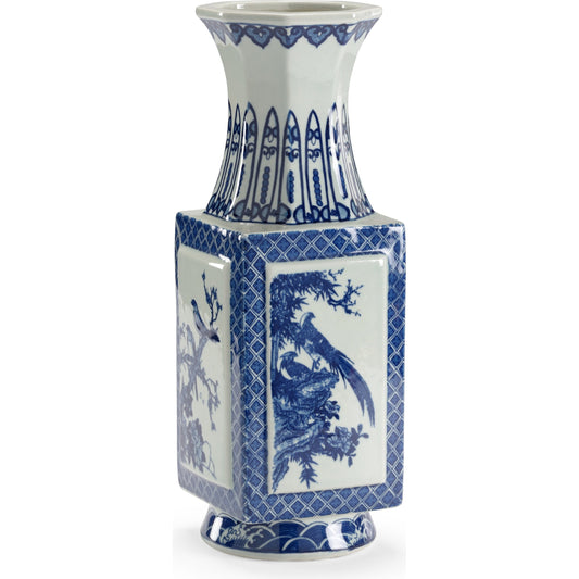 Ring Road Vase by Chelsea House in white, blue. Made from blue on white glaze - hand painted in a eclectic & global style.