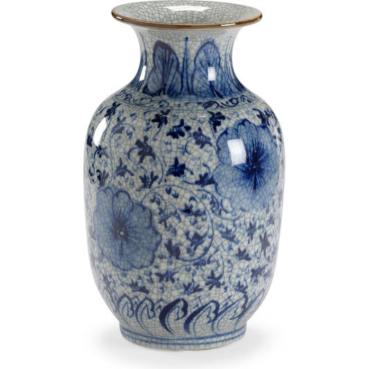 Drayton Vase by Chelsea House in hand painted. Made from blue on white crackle glaze in a traditional style.
