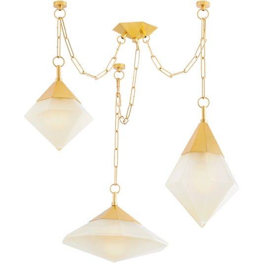 Angelique 3-Light Chandelier by Corbett in vintage polished brass. Made from steel in a unique style.