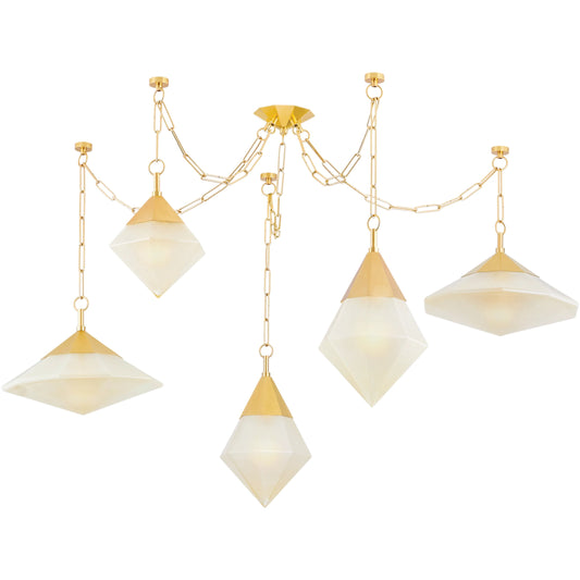 Angelique 5-Light Chandelier by Corbett in vintage polished brass. Made from steel in a unique style.