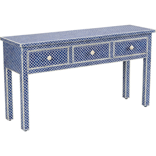 New London Console by Chelsea House in blue, white. Made from indigo blue bone inlay in a eclectic & global style.