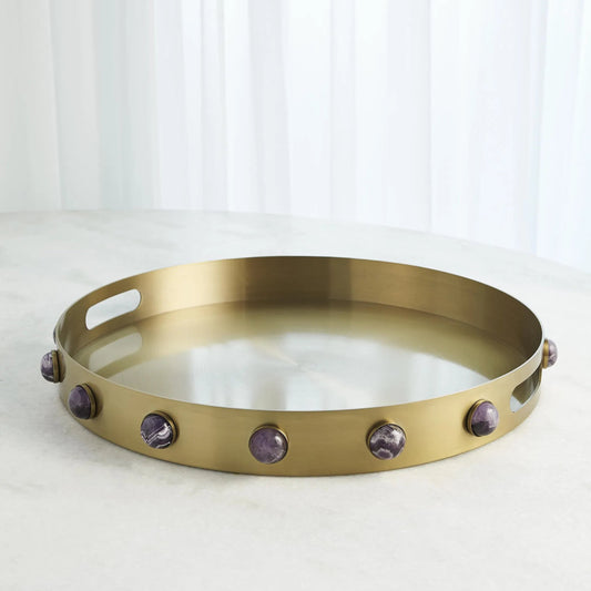 Pandora Amethyst Tray by Global Views. Made from stainless steel, amethyst in a eclectic & global style.