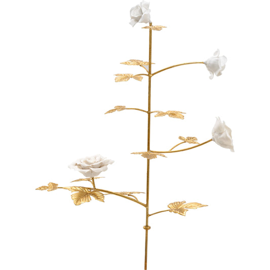 Rose Stem by Chelsea House in white, antique gold leaf. Made from porcelain in a transitional style.