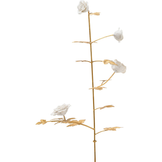 Rose Stem by Chelsea House in white, antique gold leaf. Made from porcelain in a transitional style.