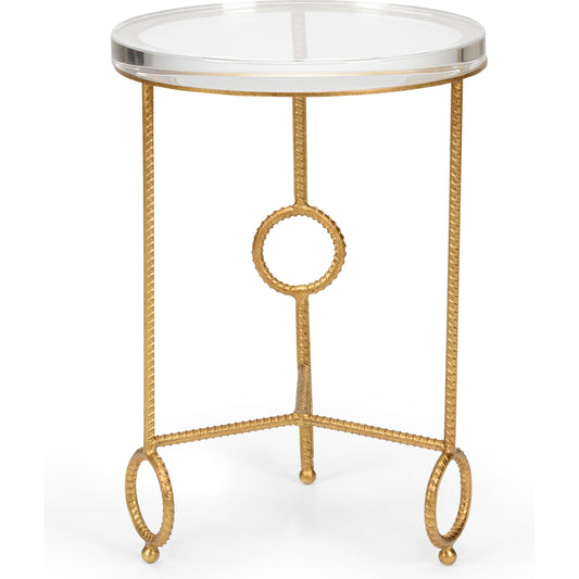 Yonkers Side Table by Chelsea House in gold, clear. Made from iron in a modern style.