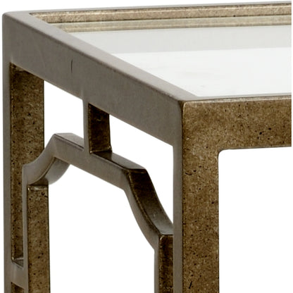 French Side Table by Chelsea House in bronze, clear. Made from iron in a transitional style.