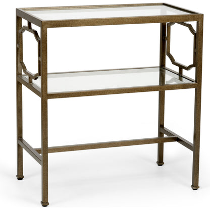 French Side Table by Chelsea House in bronze, clear. Made from iron in a transitional style.