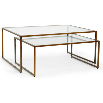 Nested Cocktail Tables by Chelsea House in gold leaf, clear. Made from gold leaf finish - iron in a modern style.