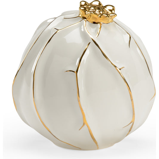 Pomegranate by Chelsea House in white, gold glaze. Made from porcelain in a modern style.