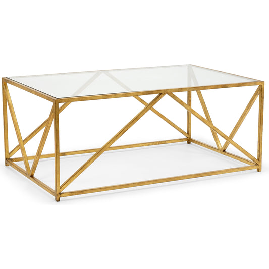 Glass Top Harlequin Coffee Table by Chelsea House in gold. Made from iron in a modern style.