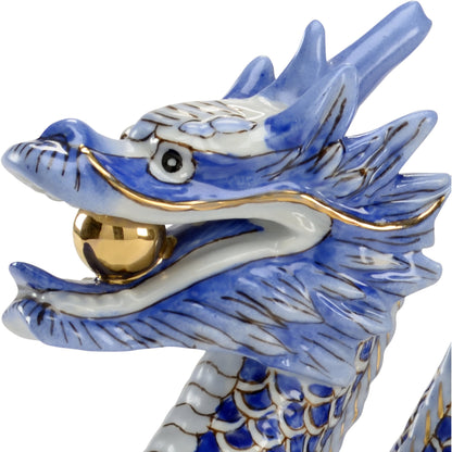 Blue Dragon by Chelsea House in blue, off white, metallic gold. Made from porcelain in a eclectic & global style.