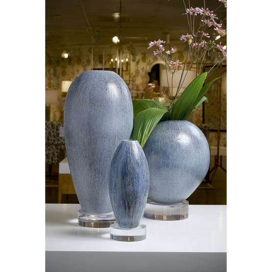 Round Granger Vase by Chelsea House in blue, cream, black glaze. Made from ceramic in a modern style.