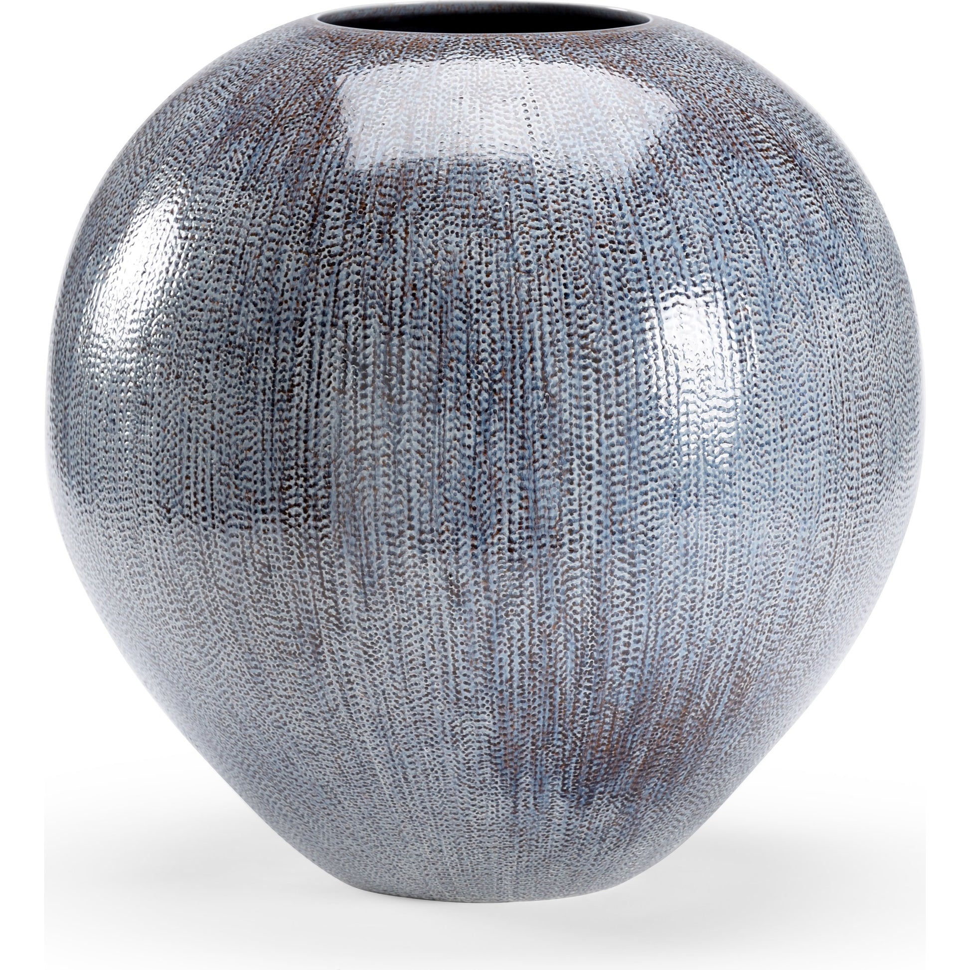 Round Granger Vase by Chelsea House in blue, cream, black glaze. Made from ceramic in a modern style.