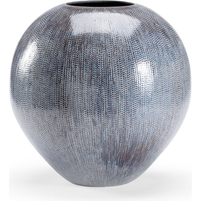 Round Granger Vase by Chelsea House in blue, cream, black glaze. Made from ceramic in a modern style.
