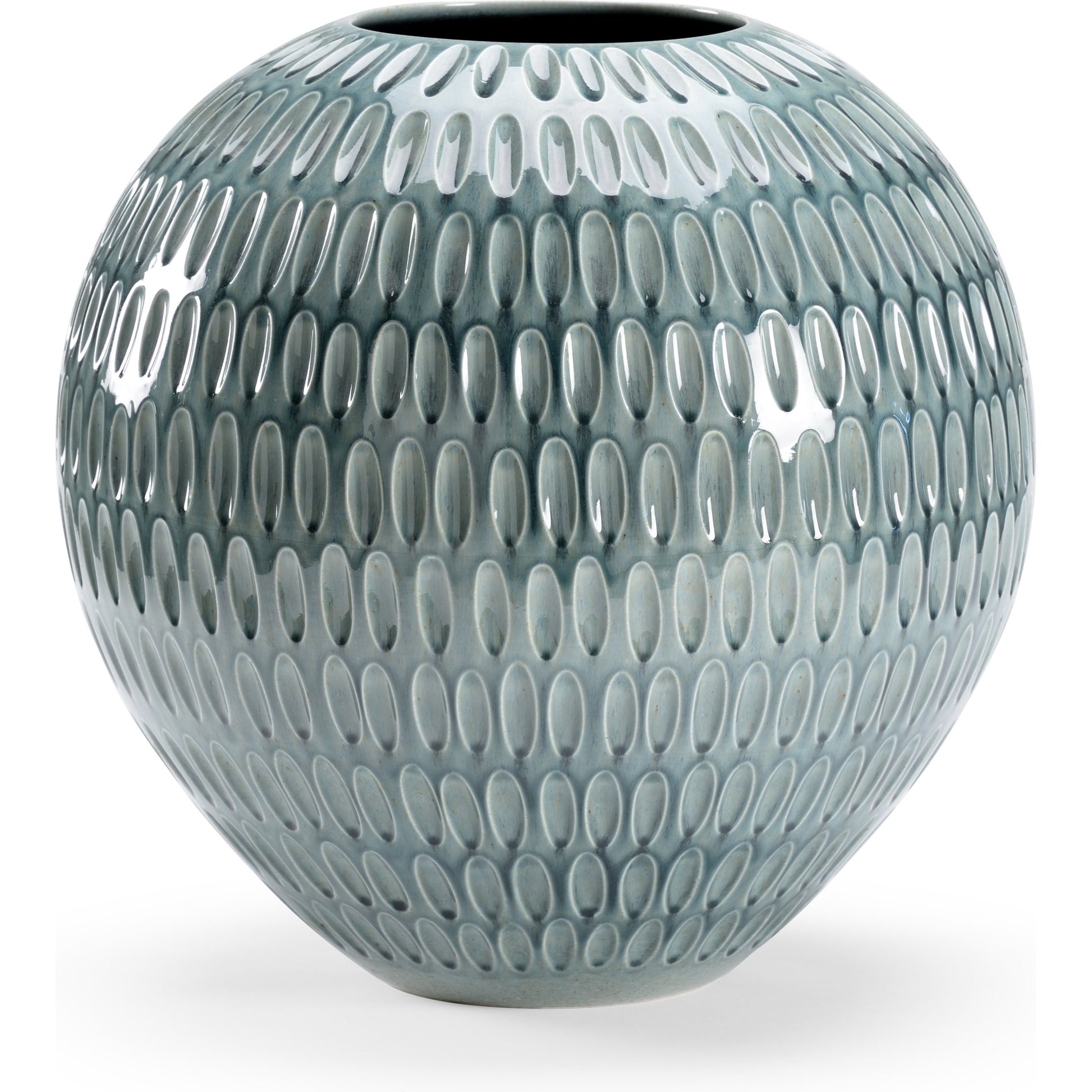 Round Dimpled Vase by Chelsea House in sea green glaze. Made from ceramic in a modern style.