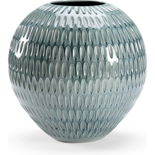 Round Dimpled Vase by Chelsea House in sea green glaze. Made from ceramic in a modern style.