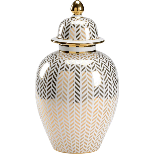 Herringbone Covered Urn by Chelsea House in white, gold. Made from unique in a transitional style.
