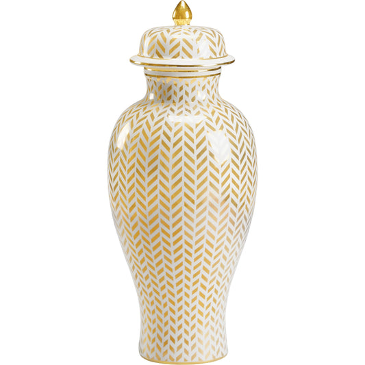 Herringbone Covered Urn by Chelsea House in white, gold. Made from unique in a transitional style.