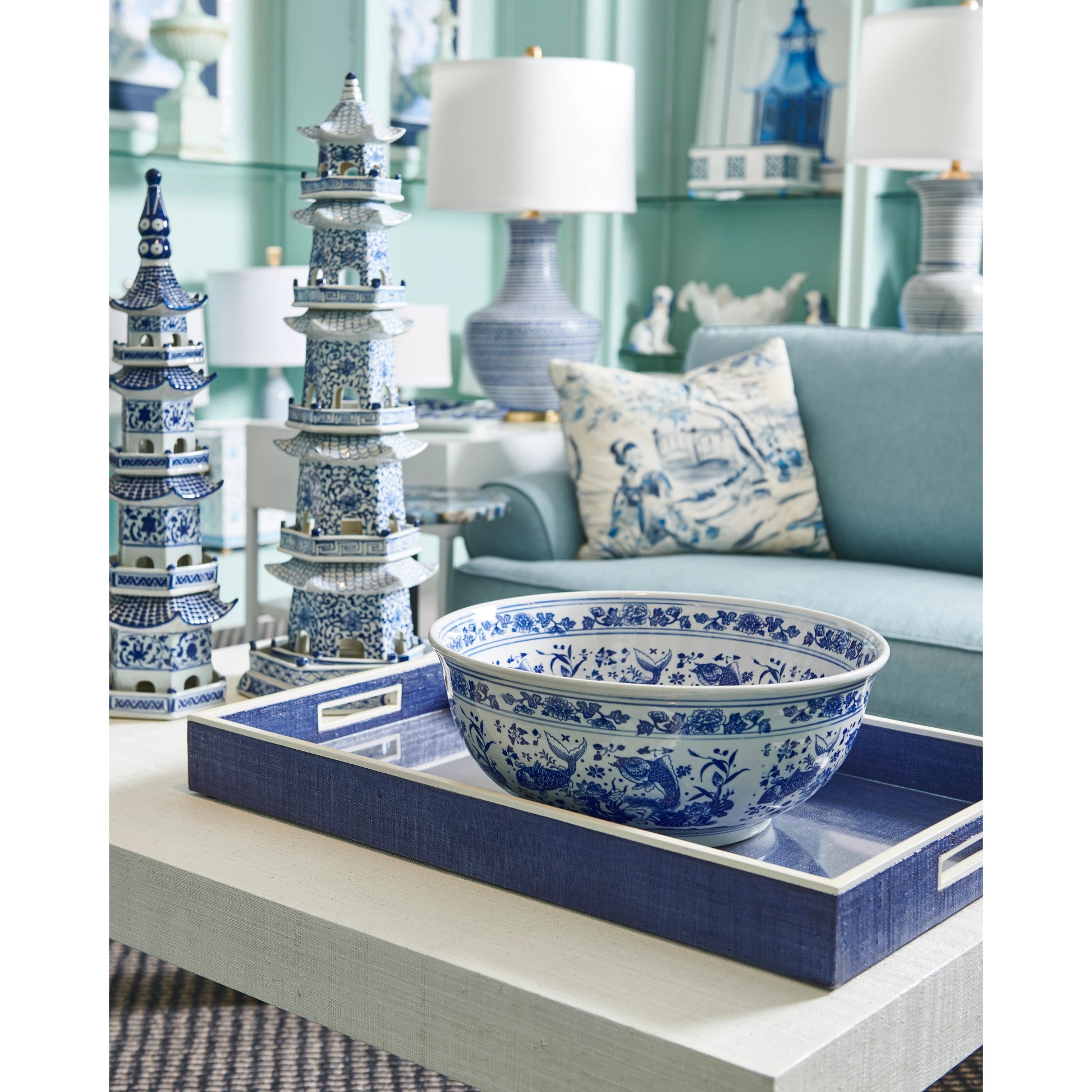 Slim Pagoda by Chelsea House in cobalt, off white glaze. Made from ceramic in a eclectic & global style.