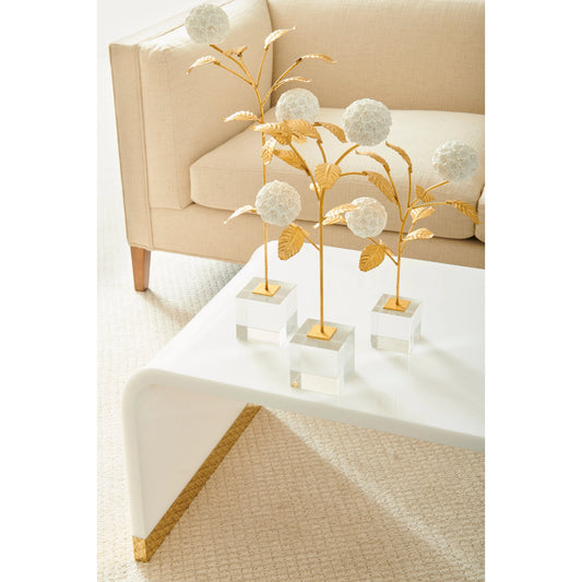 Hydrangea on Stand by Chelsea House in antique gold leaf, white glaze, clear. Made from unique in a transitional style.