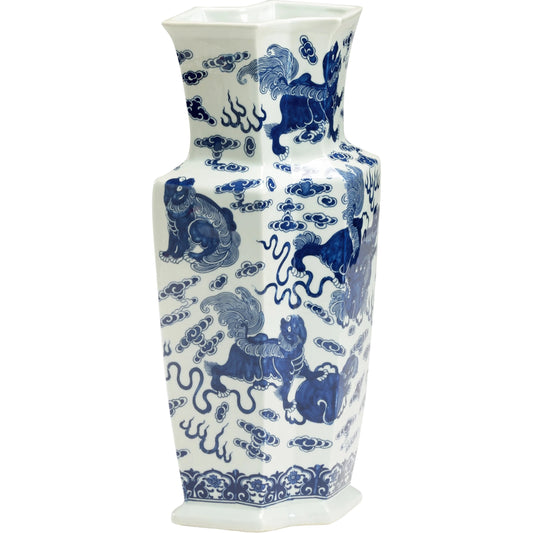 Ming Octagonal Vase by Chelsea House in blue, white glaze. Made from ceramic in a eclectic & global style.