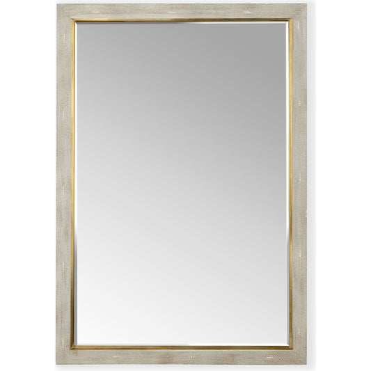 Kensington Mirror by Chelsea House in shark gray, polished brass, plain. Made from shagreen, iron, mirror in a transitional style.