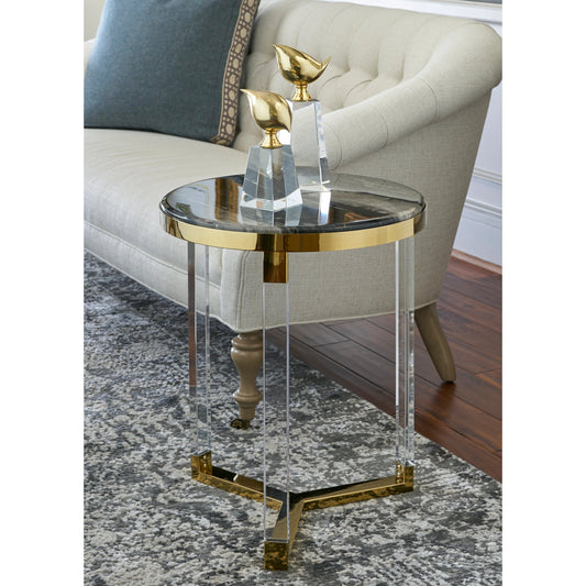 Lovelock Side Table by Chelsea House in black, clear, antique brass. Made from acrylic, iron in a transitional style.