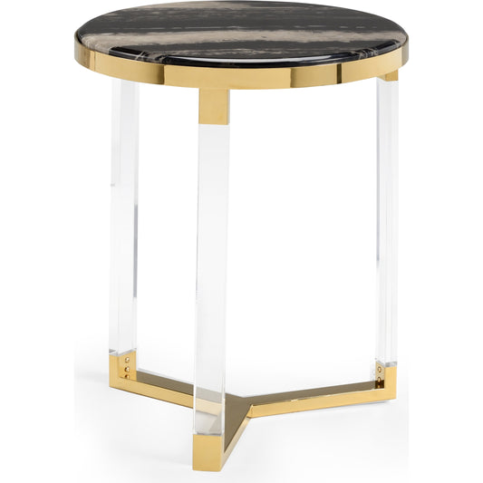 Lovelock Side Table by Chelsea House in black, clear, antique brass. Made from acrylic, iron in a transitional style.