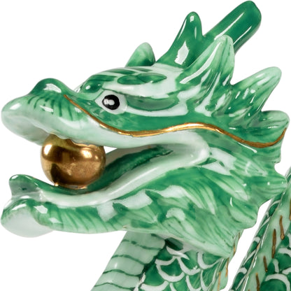 Green Dragon by Chelsea House in green, metallic gold, off white glaze. Made from porcelain in a eclectic & global style.