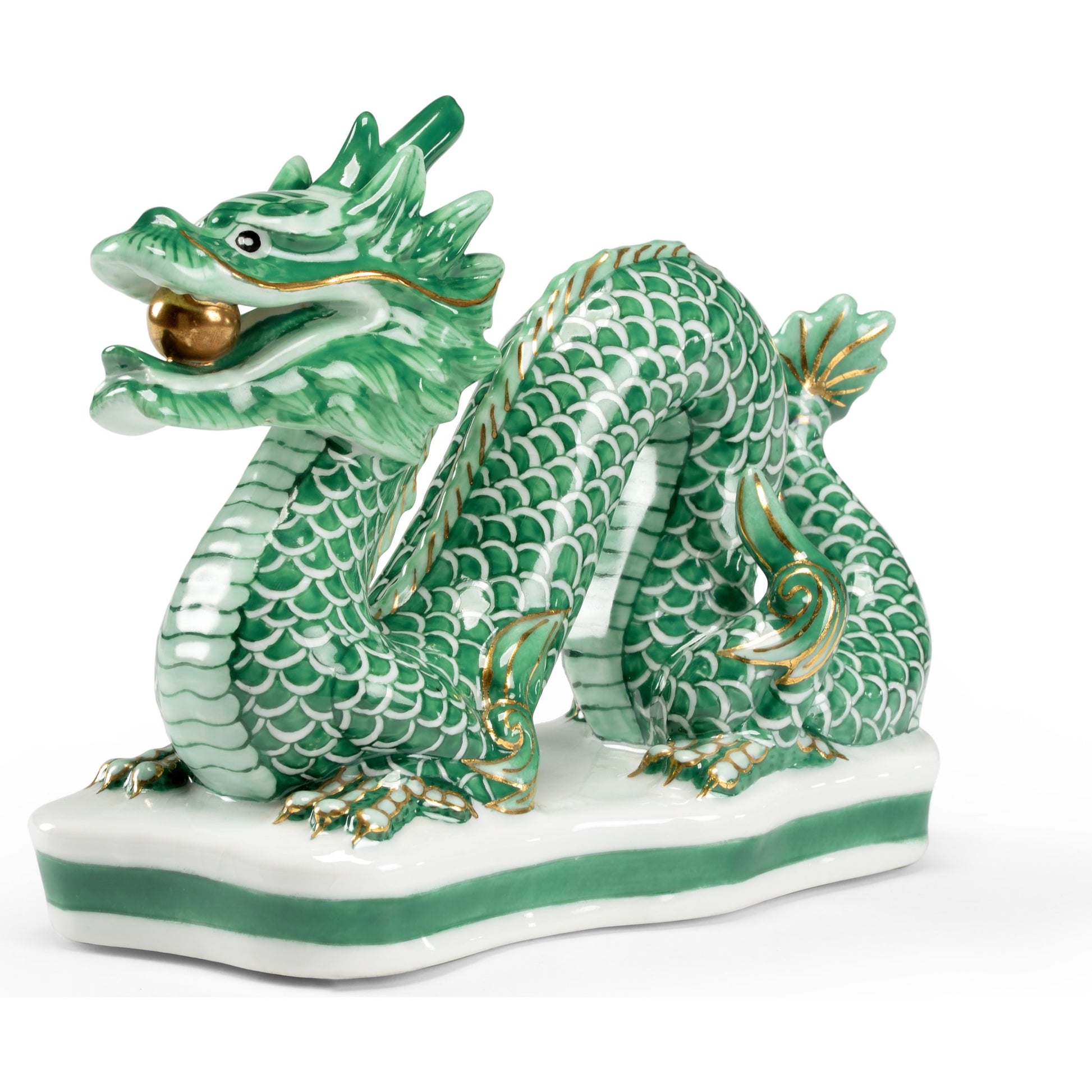 Green Dragon by Chelsea House in green, metallic gold, off white glaze. Made from porcelain in a eclectic & global style.
